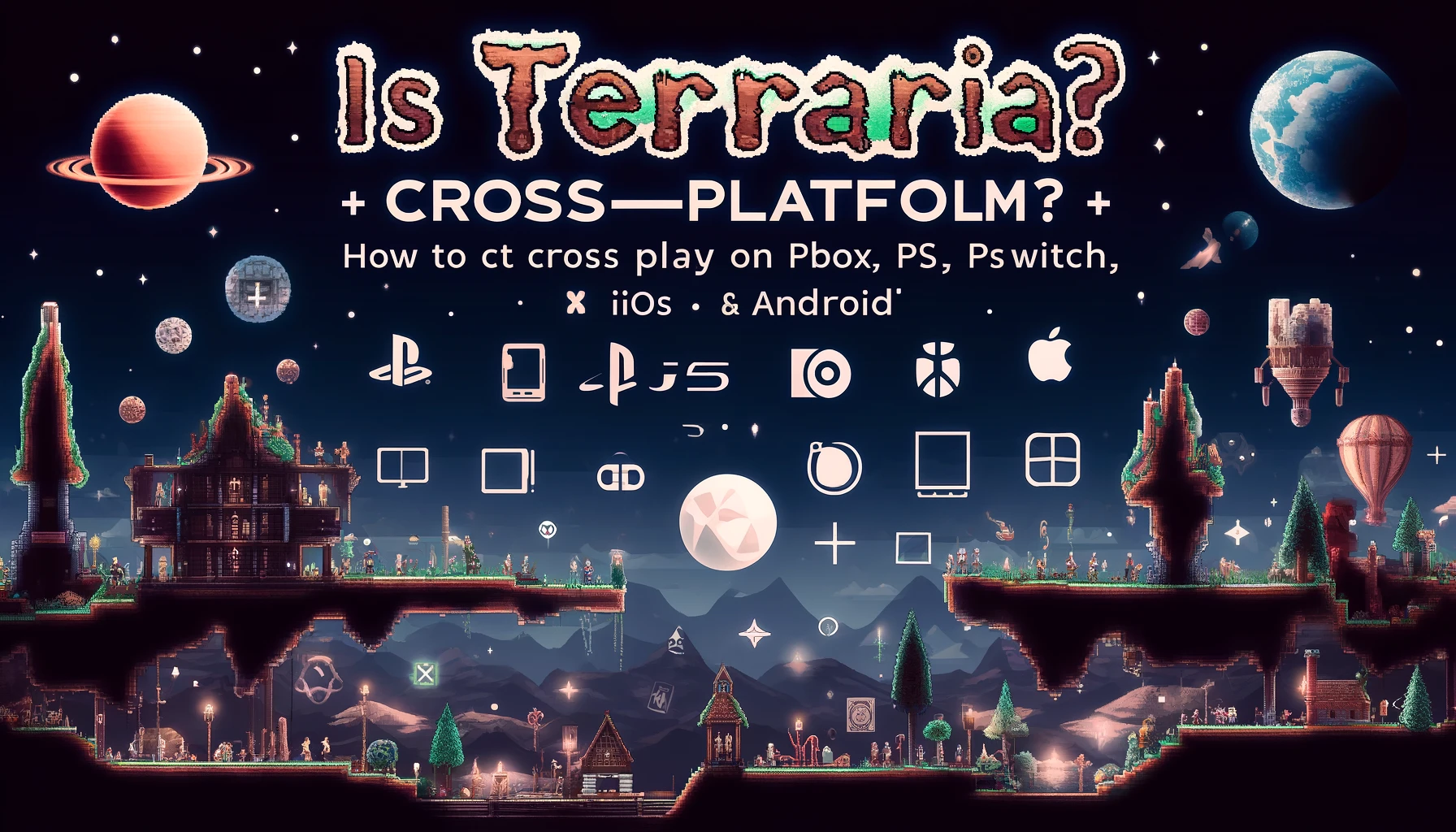 Is Terraria Cross Platform How To Crossplay On PC Xbox PS5 Switch   DALL·E 2024 04 03 22.08.14 A Feature Image For An Article Titled Is Terraria Cross Platform  How To Crossplay On PC Xbox PS5 Switch IOS Android. The Image Should Be In A 